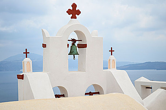 传统,白色,钟楼,教堂,岛屿,锡拉岛,希腊