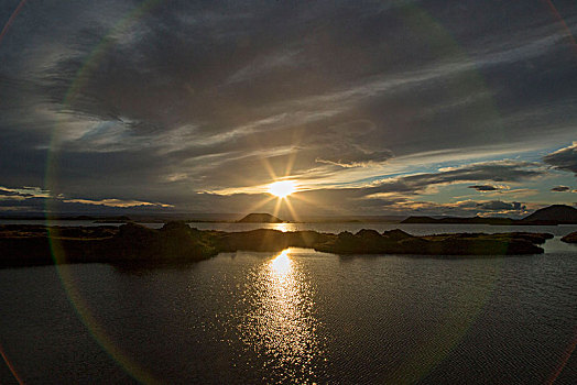 冰岛,米湖,湖,日落,阳光