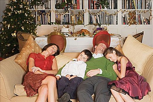 家庭,睡觉,沙发,圣诞节