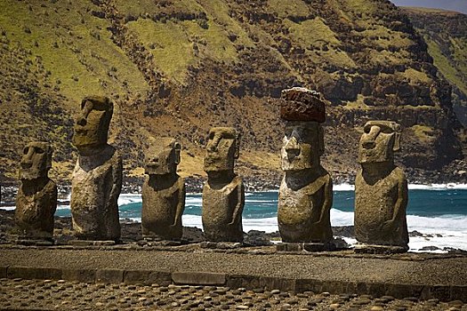 复活节岛石像,海滩,复活节岛,智利