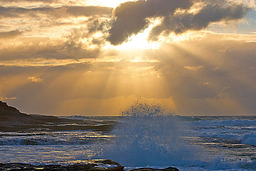 光照,阳光,云,上方,印度洋,碰撞,卡尔巴里,西澳大利亚州,日落