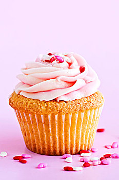 一个,杯形蛋糕,粉色,糖衣,洒料