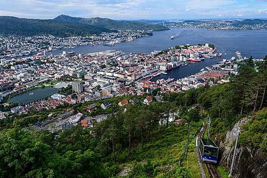 风景,山,卑尔根,右边,霍达兰,挪威,欧洲