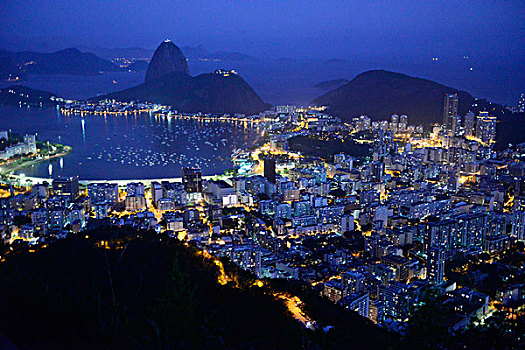 面包山,湾,夜晚,里约热内卢,巴西,南美