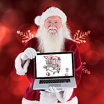 合成效果,图像,圣诞老人,礼物,笔记本电脑,红色,雪花,图案,设计