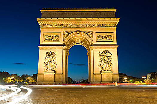 拱形,照明了的晚上,巴黎,法国,欧洲