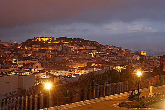 风景,阿尔法马区,黄昏,里斯本,葡萄牙,欧洲