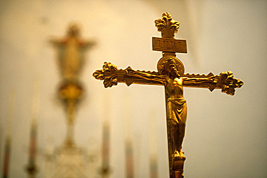 金色,耶稣十字架,教堂,室内