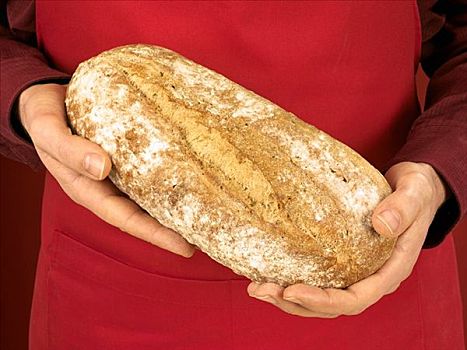 手,拿着,乡村,长条面包