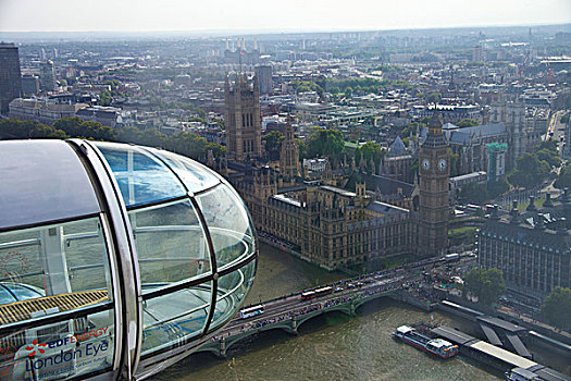 特写,玻璃,胶囊,伦敦眼,议会,大本钟,无人,泰晤士河,河,桥,伦敦,巴士,人,远处,仰视