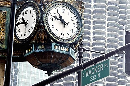 仰视,钟表,侧面,建筑,芝加哥,伊利诺斯,美国