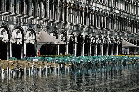 意大利,威尼斯,圣马可广场,洪水,路边咖啡馆
