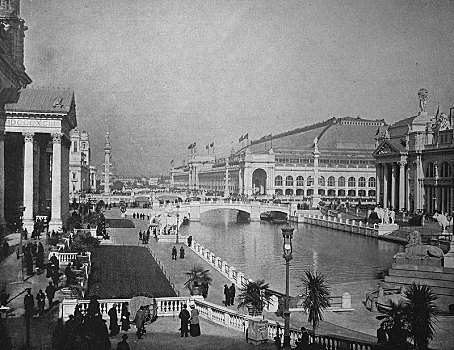 建筑,领土,世界,展示,1893年,小威尼斯,历史,黑白,芝加哥,美国,北美