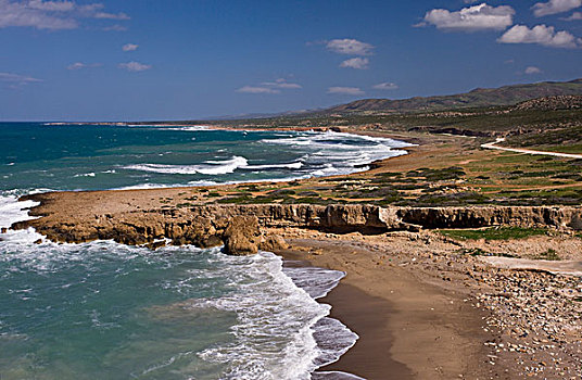 风景,海岸线,海滩,海洋,阿卡玛斯半岛,国家,公园,南方,塞浦路斯,欧洲