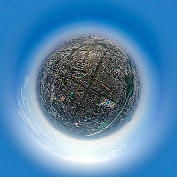 小行星视角航拍江苏苏州平江历史文化街区平江路球形全景图