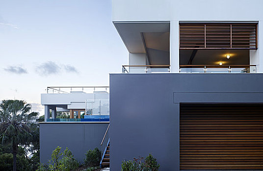 房子,悉尼,澳大利亚,集合,建筑师,屋顶,露台,阶梯,车库