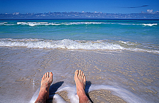 男人,脚,紧张,海洋,坎昆,墨西哥