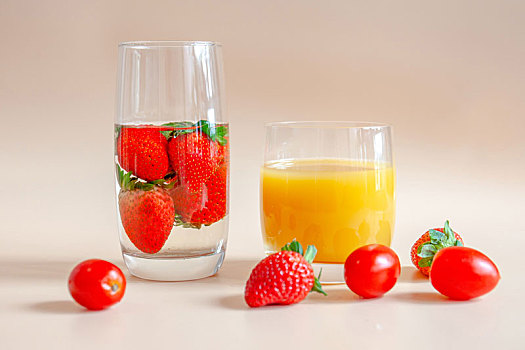 新鲜水果,草莓,橙汁,静物,特写