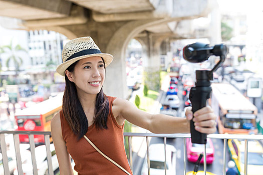女人,摄像机,录像,曼谷,城市