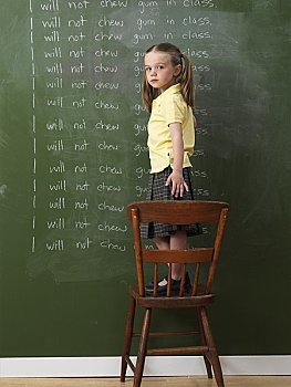 女孩,文字,线条,黑板