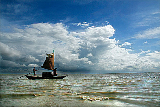 船,帆,河,达卡,孟加拉,七月,2009年