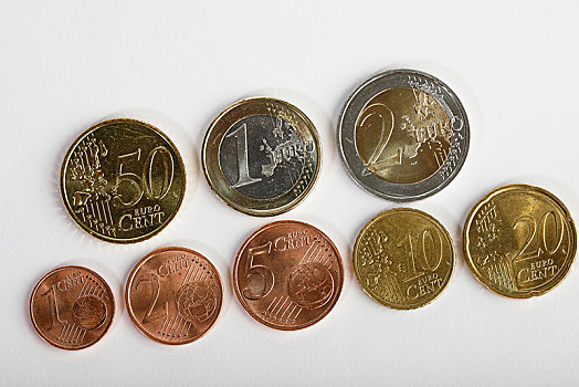欧元,分币,硬币,1分,2分,5分,10分,20分,50分,1欧元,2欧元,德国,欧洲