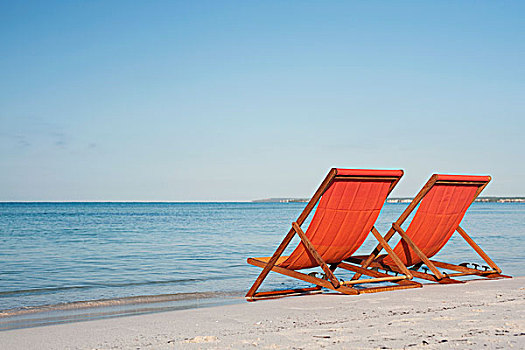 空,折叠躺椅,海滩