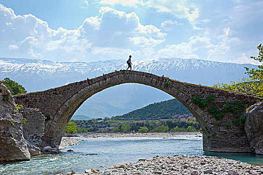 罗马桥,河,巴尔干,阿尔巴尼亚,欧洲