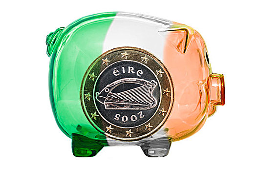 爱尔兰,一个,欧元,硬币,小猪,色彩,国家,旗帜,象征,图像,危机