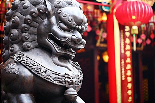 狮子,雕塑,正面,中国寺庙