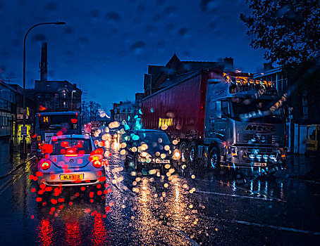 驾驶,交通,下雨,夜晚