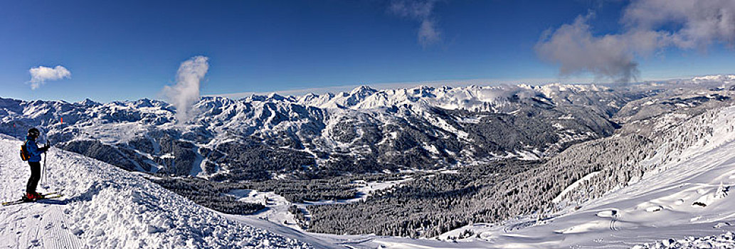 全景,滑雪,山