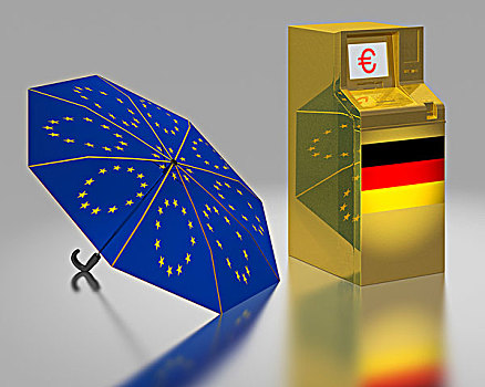 自动柜员机,德国,旗帜,旁侧,伞,星,欧盟,象征,图像,欧元,救助,包装,插画
