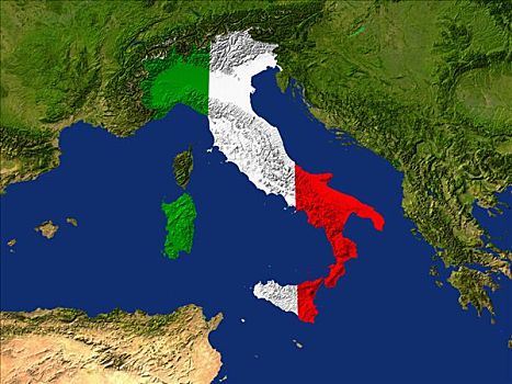 卫星图,意大利,旗帜,遮盖