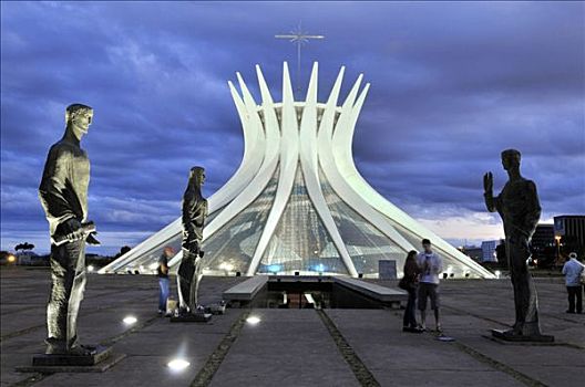 雕塑,正面,大教堂,建筑师,奥斯卡-涅梅耶,巴西利亚,联邦,巴西,南美