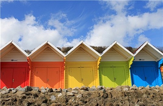 彩色,海滩,木制屋舍