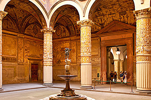 小,天使,喷泉,室内,韦奇奥宫,佛罗伦萨,托斯卡纳,意大利