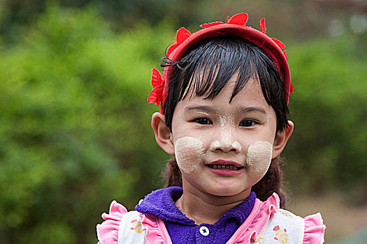 女孩,红色,帽,脸,头像,仰光,缅甸,亚洲