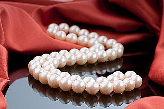 珍珠,项链,绸缎,背景