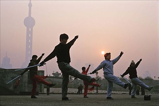 女人,实践,太极拳,黎明,上海,中国,亚洲