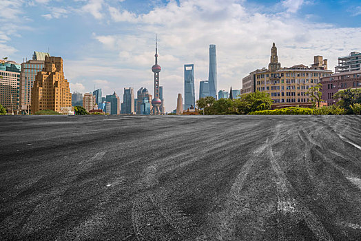 道路交通和上海陆家嘴天际线
