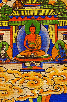 佛,坐,盘腿坐,卷,绘画,佛教,冥想,宗教坛场
