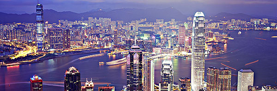 城市,頂峰,夜晚,香港