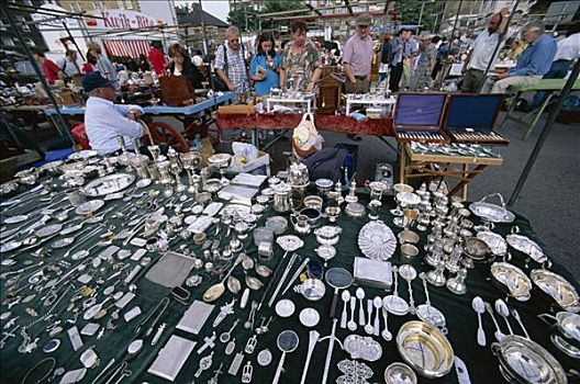 波多贝罗路,古玩市场,老式,银质餐具,伦敦,英格兰