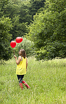女人,年轻,气球,公园