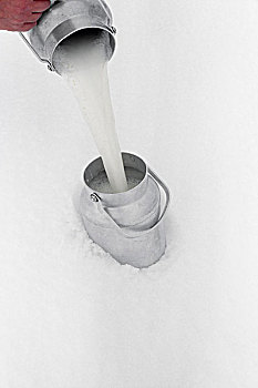 牛奶,搅乳器,雪地