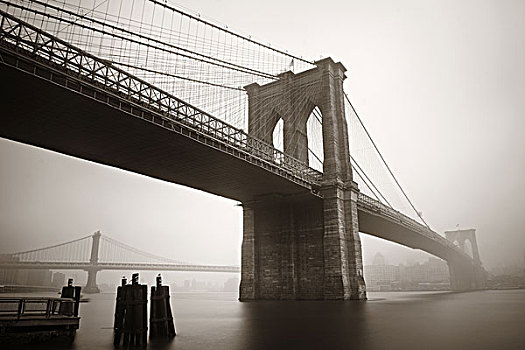 布鲁克林大桥,雾状,白天,市区,曼哈顿