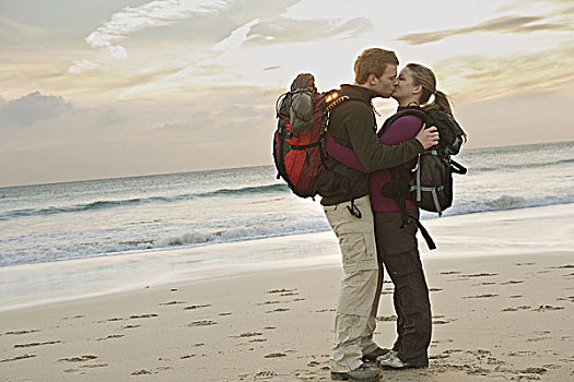 背包旅行,亲吻,海滩