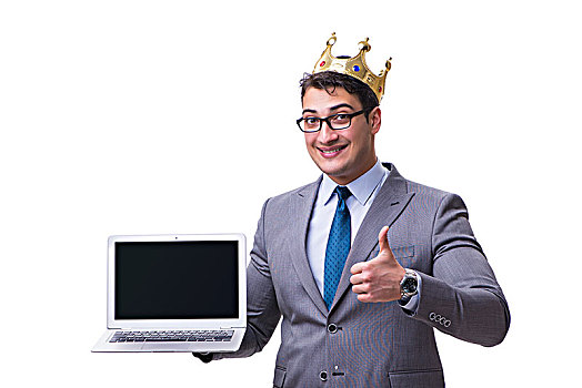 国王,商务人士,拿着,笔记本电脑,隔绝,白色背景,背景