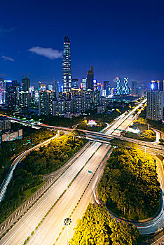 中国广东深圳福田滨海新洲立交桥夜景